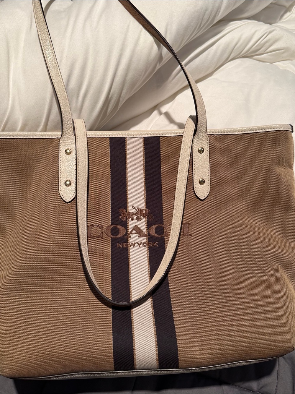 Coach Brown Stripe Canvas Tote with dust bag